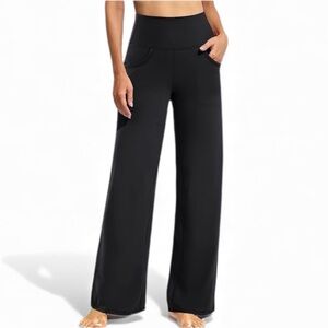 Promover Wide Leg Pants Yoga Black High-Waisted Pockets